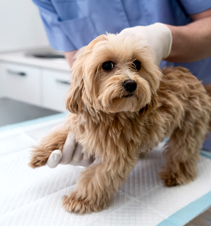 veterinarian checking a dog's health